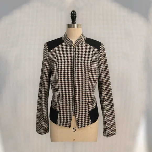 White House Black Market Women Plaid Front Zip Jacket Size 12 - Picture 2 of 12